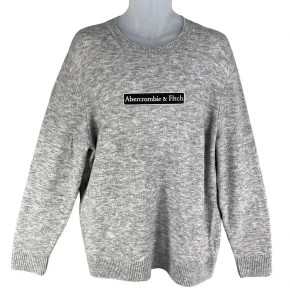 Abercrombie & Fitch NEW Mens XL Gray Wool Alpaca Blend Logo Crewneck Sweater - Picture 1 of 14